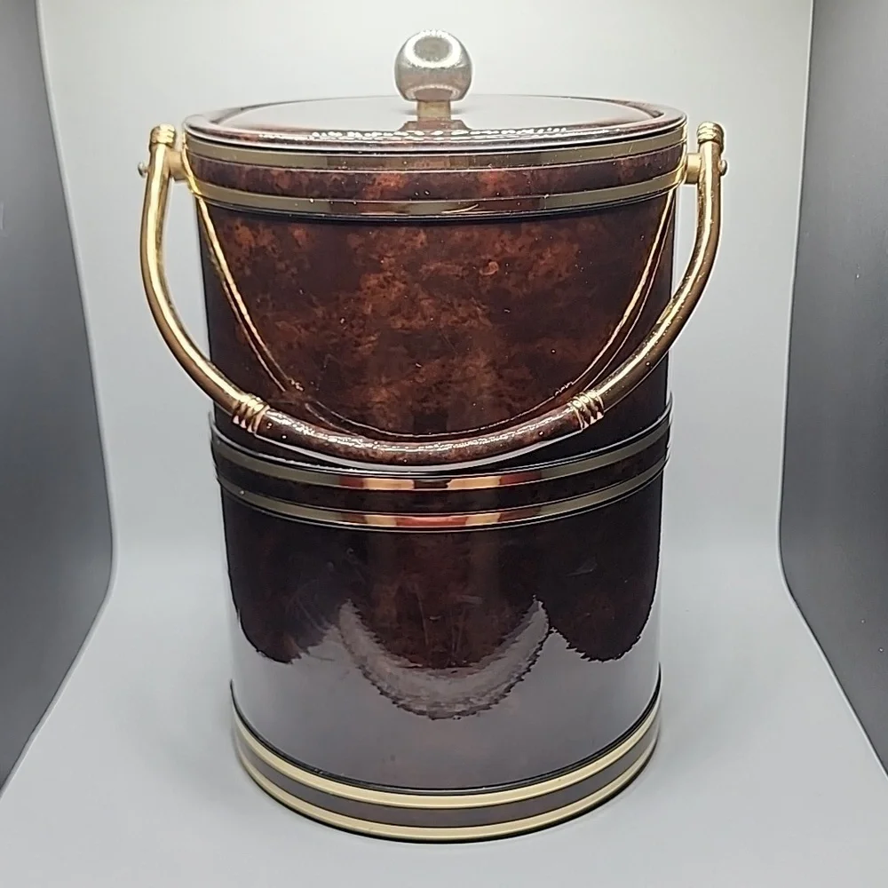 Champagne Ice Bucket Brown and Gold with Handle Vintage